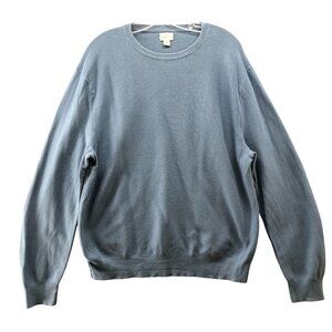J. Crew Cotton Crewneck‎ Sweater Mens XL Garter Stitch Blue Pullover